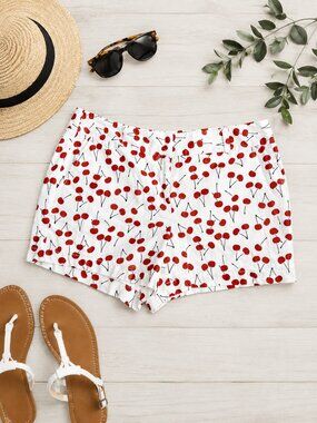 LOFT Women’s Size 10 White Red Cherry Print Shorts Summer Novelty